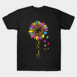 Choose Kind Autism Awareness Rainbow Sunflower Warrior T-Shirt